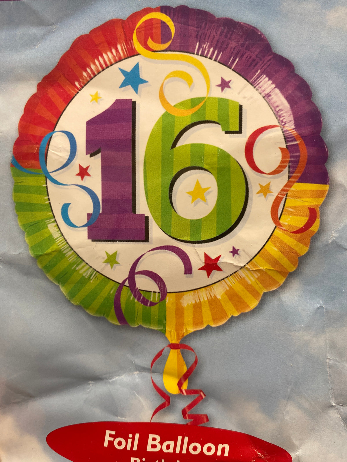 18" - Number 16 Colourful Spirals Helium Balloon