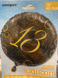 18" -  Black/Gold 13th Birthday Helium Balloon