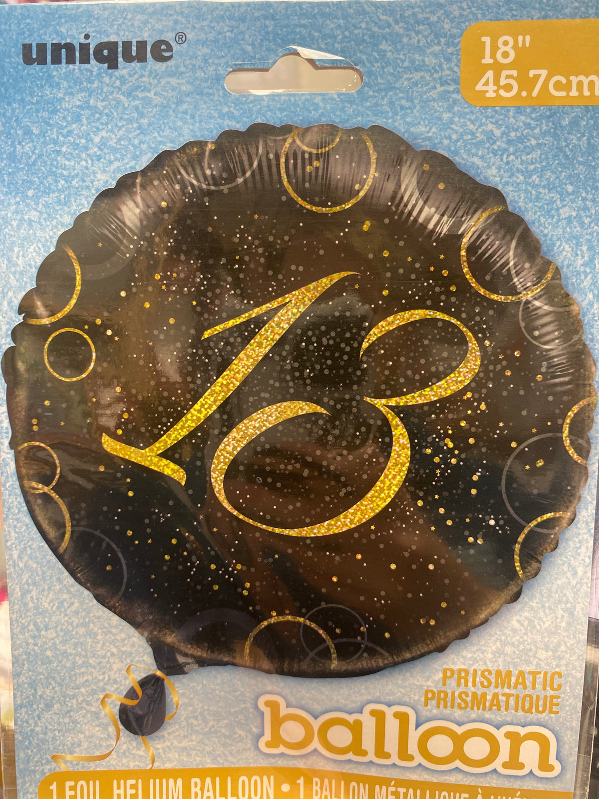 18" -  Black/Gold 13th Birthday Helium Balloon