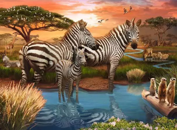 Ravensburger - Zebras at the Waterhole 500 Piece Jigsaw Puzzle