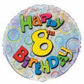 18" - Happy 8th Birthday Silver Circles Helium Balloon