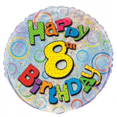 18" - Happy 8th Birthday Silver Circles Helium Balloon