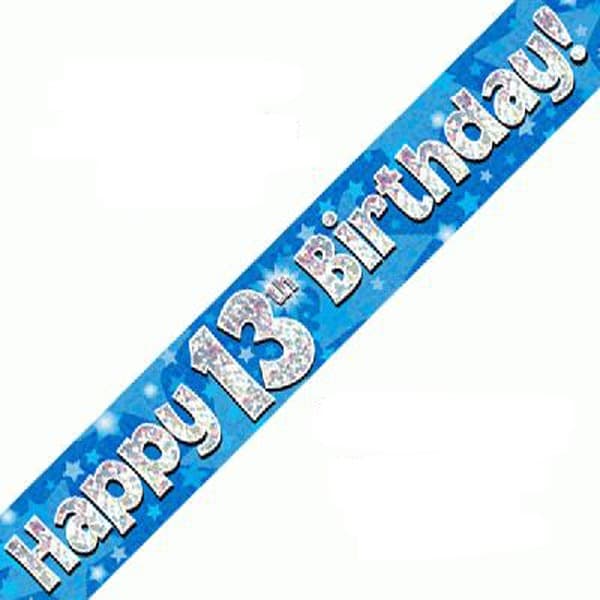 Happy 13th Birthday Blue Holographic Banner 2.7m