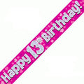 Happy 13th Birthday Pink Holographic Banner 2.7m