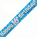 Happy 16th Birthday Blue Holographic Banner 2.7m