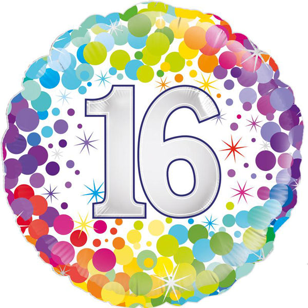 18″ - Colourful Confetti 16 Birthday Helium Balloon