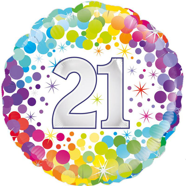 18" - Colourful Confetti 21st Birthday Helium Balloon