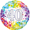 18" - Colourful Confetti 40th Birthday Helium Balloon