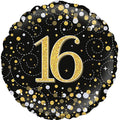 18” - Black/Gold Fizz 16 Birthday Helium Balloon