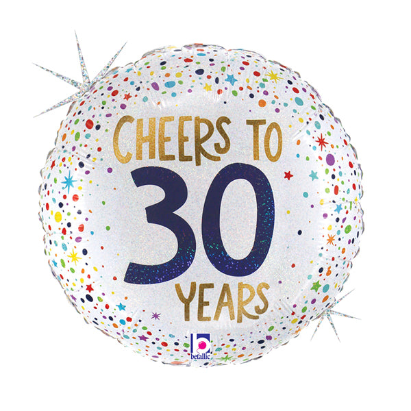 18" - Cheers To 30 Years Holographic Helium Balloon