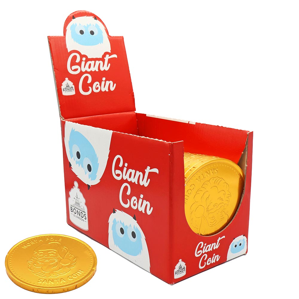 Bonds of London Giant Santa Coin Gold Foiled Milk Chocolate Novelty 50g