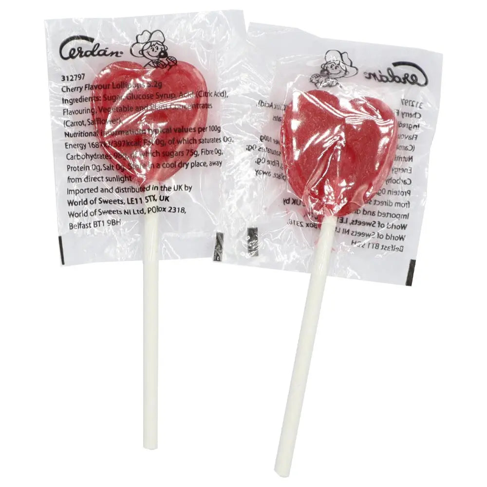Red Cherry Love Heart Lollies - 5g