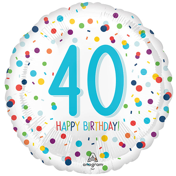 18" - 40th Birthday Confetti Print Helium Balloon