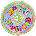 18" - Happy 3rd Birthday Green Glitter Helium Balloon