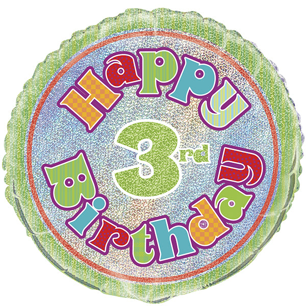 18" - Happy 3rd Birthday Green Glitter Helium Balloon