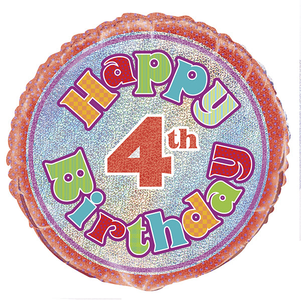 18" - Happy 4th Birthday Prismatic Red Helium Balloon