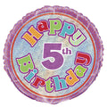 18" - Happy 5th Birthday Prismatic Purple Helium Balloon