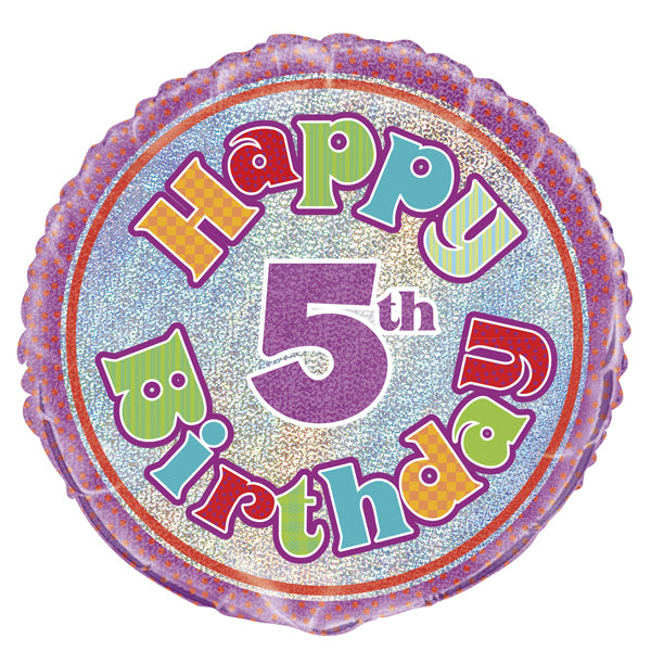 18" - Happy 5th Birthday Prismatic Purple Helium Balloon