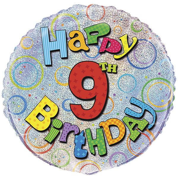 18" - Happy 9th Birthday Silver Helium Balloon Helium Balloon