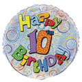 18" - Happy 10th Birthday Prismatic Helium Balloon