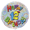 18" - Happy 12th Birthday Silver Helium Balloon