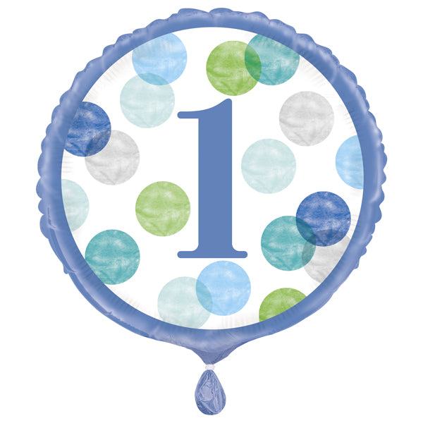 18" - Number 1 Blue/Green Dots Helium Balloon