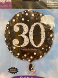 18" - Black & Silver Fizz 30th Birthday Helium Balloon