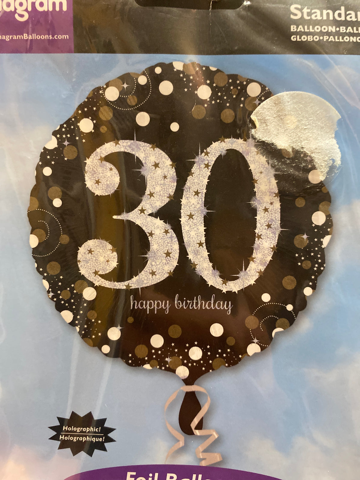18" - Black & Silver Fizz 30th Birthday Helium Balloon