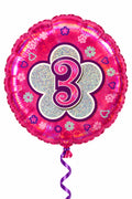 18" - Number 3 Silver/Pink Helium Balloon