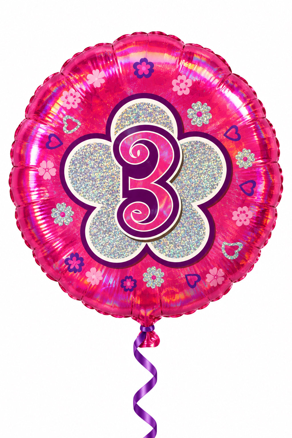 18" - Number 3 Silver/Pink Helium Balloon