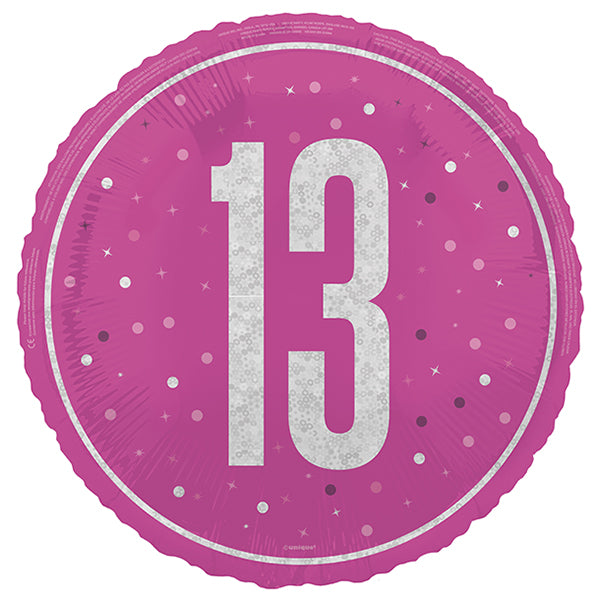 18" - Bright Pink/Silver Spotty 13 Helium Balloon