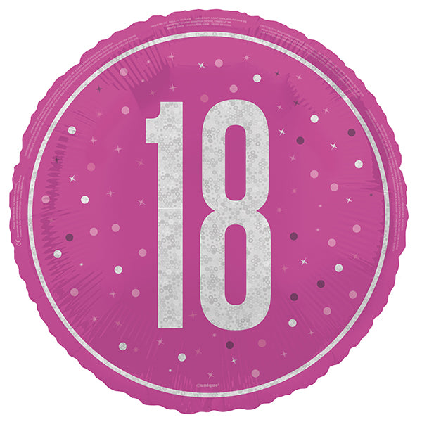 18" - Pink/Silver Dots 18th Birthday Helium Balloon