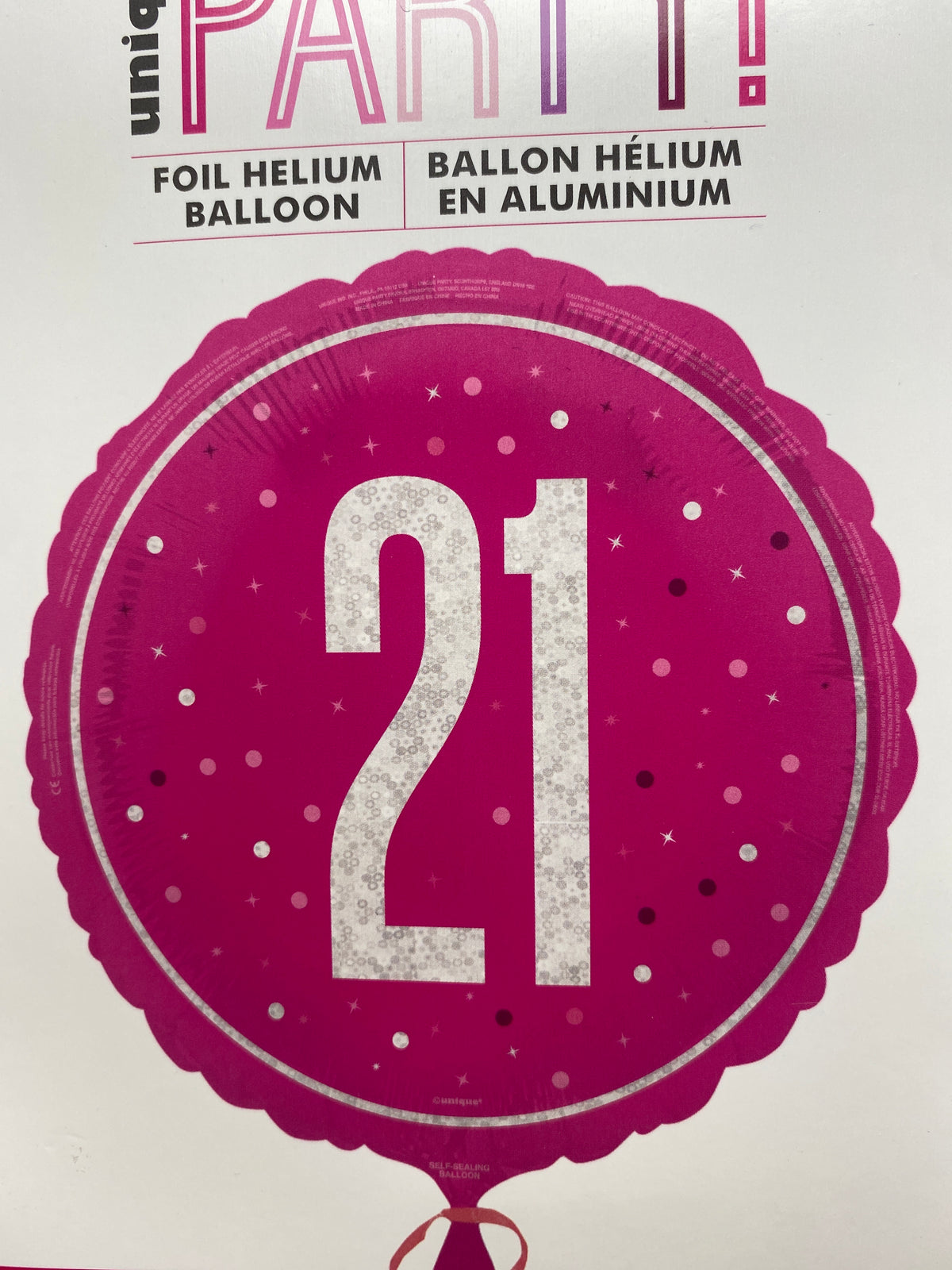 18" - Pink/Silver Spots 21st Birthday Helium Balloon