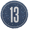 18" - Blue/Silver Dots Number 13 Helium Balloon