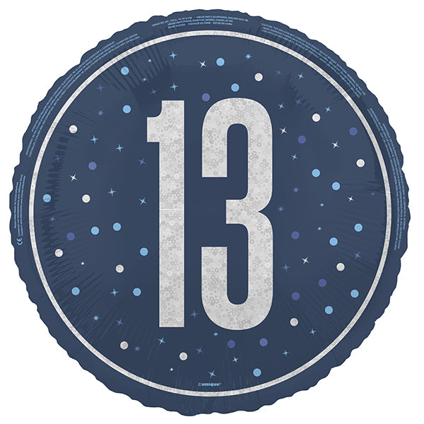 18" - Blue/Silver Dots Number 13 Helium Balloon