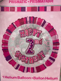 18" - Happy 2nd Birthday Pink Stripes Helium Balloon