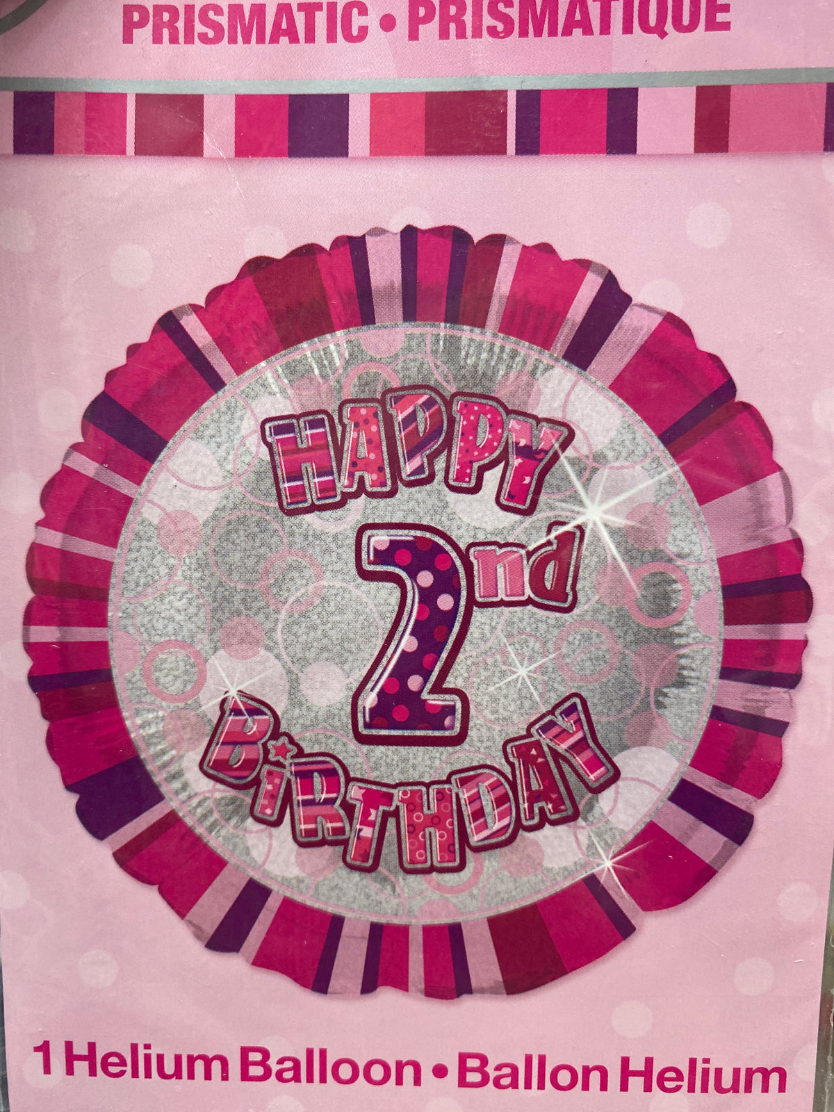 18" - Happy 2nd Birthday Pink Stripes Helium Balloon