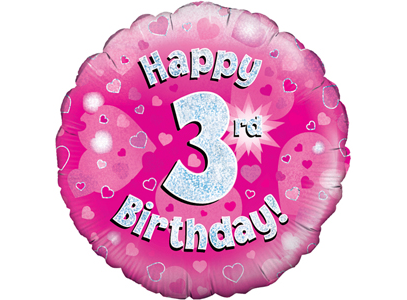18" - Happy 3rd Birthday Pink Helium Balloon