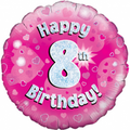 18" - Happy 8th Birthday Pink Holographic Helium Balloon