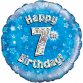 18" - Happy 7th Birthday Blue Holographic Helium Balloon