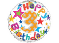 18" - Happy 3rd Birthday Colourful Stars Helium Balloon
