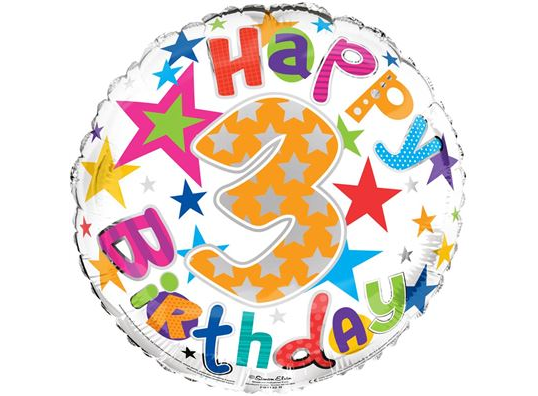 18" - Happy 3rd Birthday Colourful Stars Helium Balloon