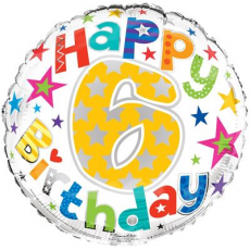 18" - Happy 6th Birthday Stars Helium Balloon