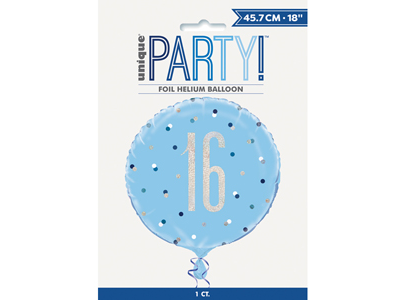 18" - Baby Blue Spotty Age 16 Helium Balloon