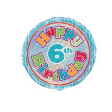 18" - Happy 6th Birthday Prismatic Purple Helium Balloon