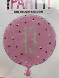 18" - Pink/Silver Spotty 13 Helium Balloon