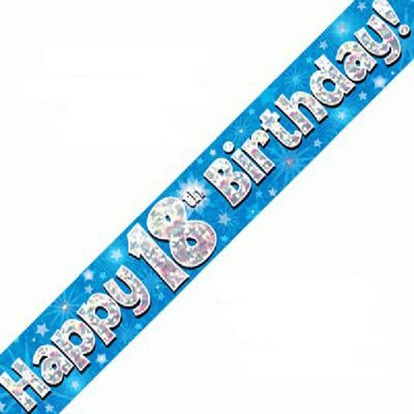 Happy 18th Birthday Blue Holographic Banner 2.7m