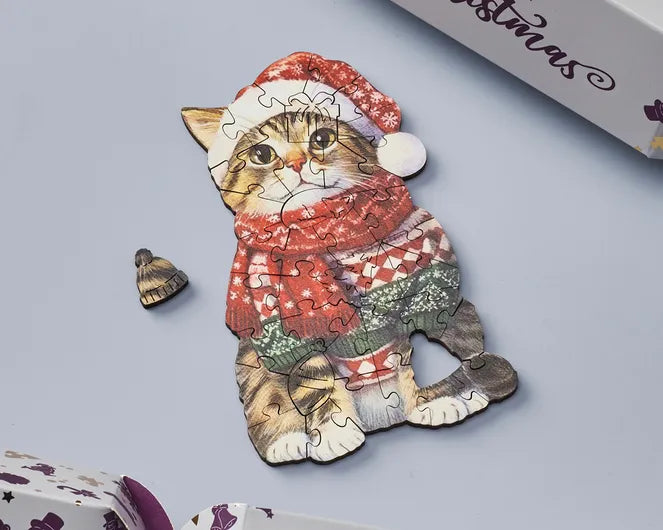 Wentworth - Festive Feline 40 Piece Wooden Jigsaw Puzzle in Cracker shaped Box