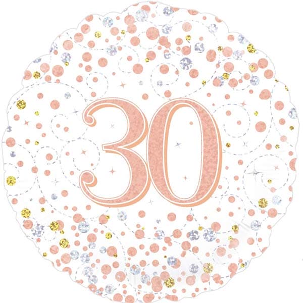 18" - Sparkling Fizz Rose Gold 30th Birthday Helium Balloon