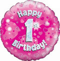 18" - Happy 1st Birthday Pink Helium Balloon